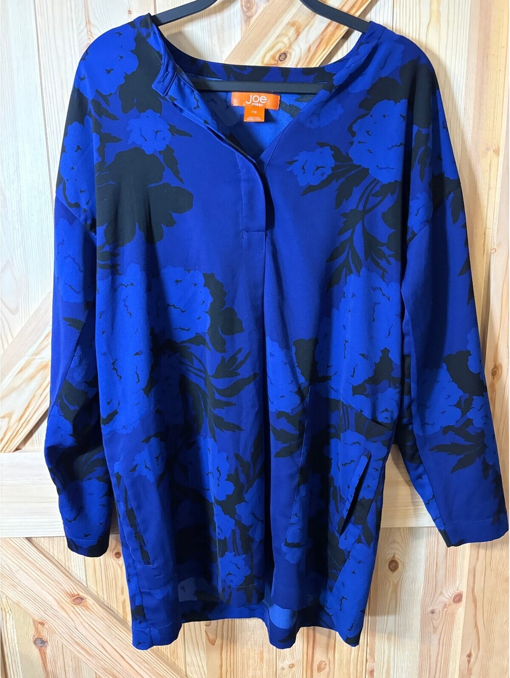 Joe Fresh Blue and Black Floral Long Sleeve Blouse Size L
